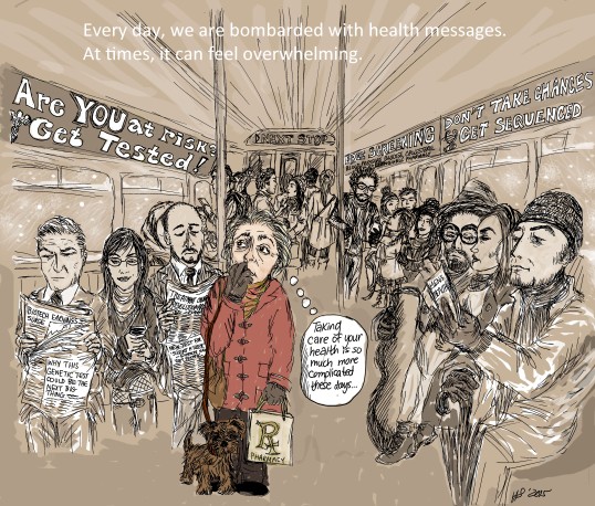 Crowded subway screening messages cartoon_color2